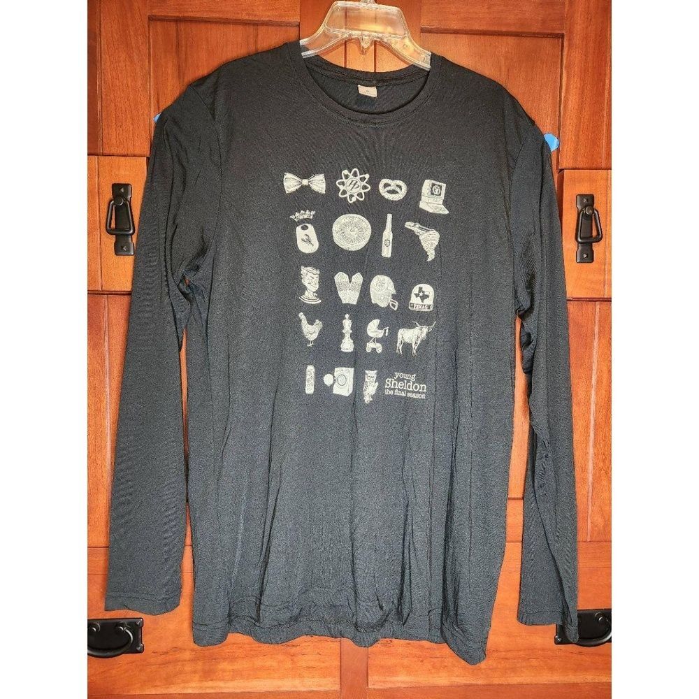 Young Sheldon Final Season Black T-Shirt with Themed Graphics Gift Crew RARE!